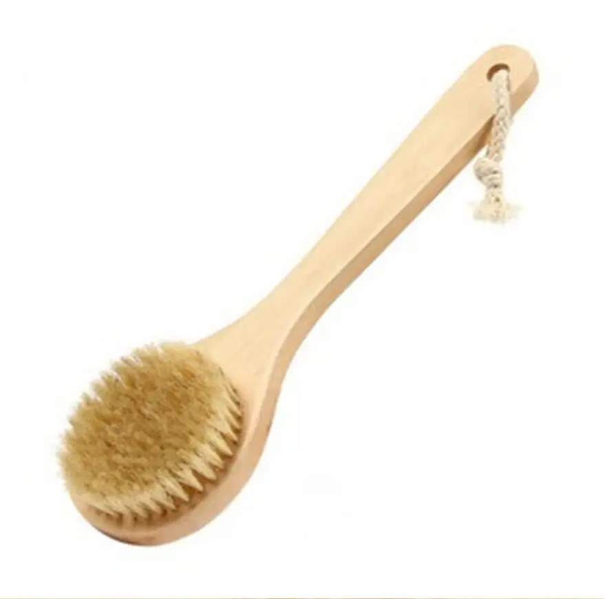 

Natural Bristle Brush Exfoliating Scrub Brush Bristle Long Handle Wooden Bath Brushes Wash Scrubber Body Massage Brush S9 Dis10