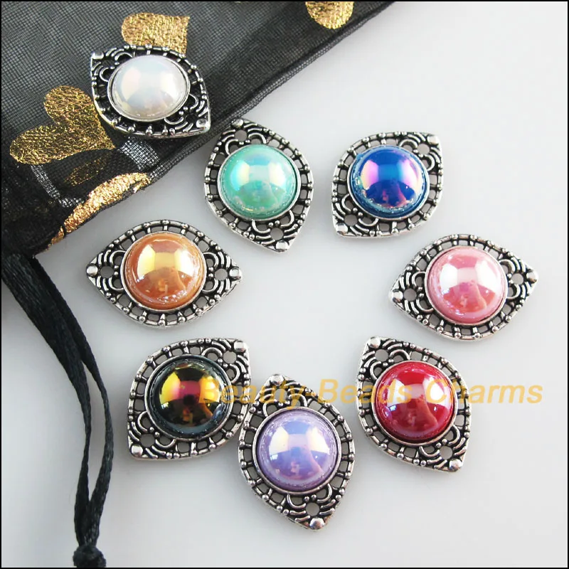 Новый 16 шт. Тибетский серебристый цвет смешанных акриловых плоских с одной