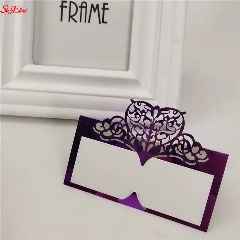 Bright purple 50 шт., винтажные настольные карты с номером, свадебные украшения на день рождения, лазерная резка, вечерние карточки, декор 5z - Цвет: Bright purple