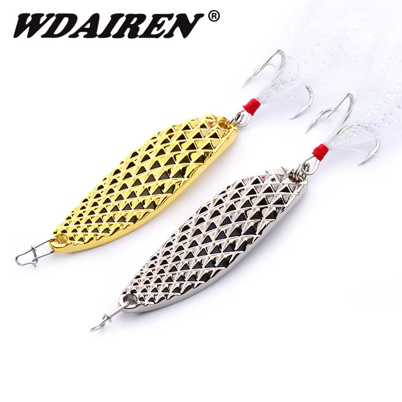 

Metal Spinner Spoon Bait Fishing Lure iscas Artificial Hard Baits Silver Gold Bass Pike Pesca Feather treble hook Fishing Tackle