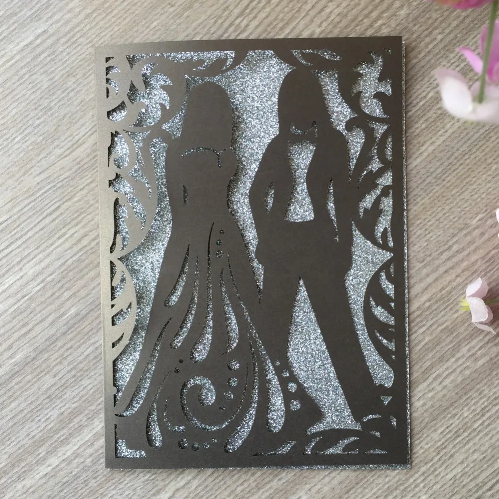 

30pcs/lot New Arrival Laser Cut Wedding Card Bride&Bridegroom Theme Invitations Card Lover Gift Card Romantic Wedding Decoration