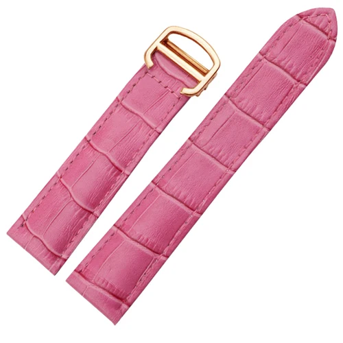 Rose red rose gold PEIYI ремешок для часов из натуральной кожи ремешок для часов 18 мм/20 мм/22 мм браслет для Для мужчин/Женская заменить ремешки для Cartier Tank Solo - Цвет ремешка: Rose red rose gold