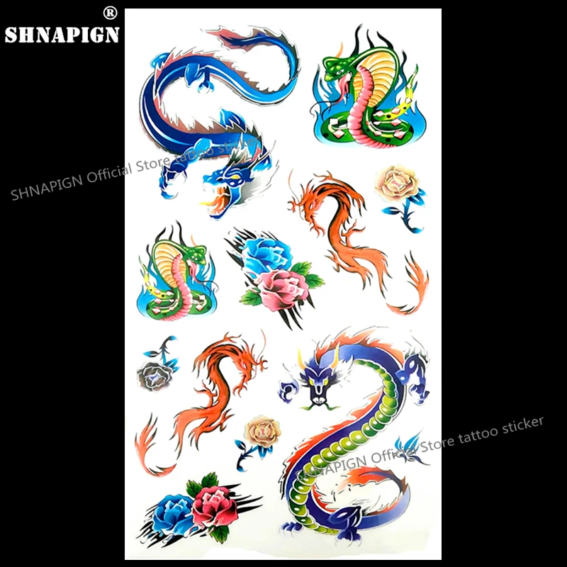 SHNAPIGN красочная временная татуировка змея дракона боди арт флеш наклейки 17*10 см