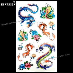 SHNAPIGN красочная змея Дракон временная татуировка боди-арт флэш-Татуировка наклейка s 17*10 см Водонепроницаемая поддельная Наклейка на стену для автомобиля