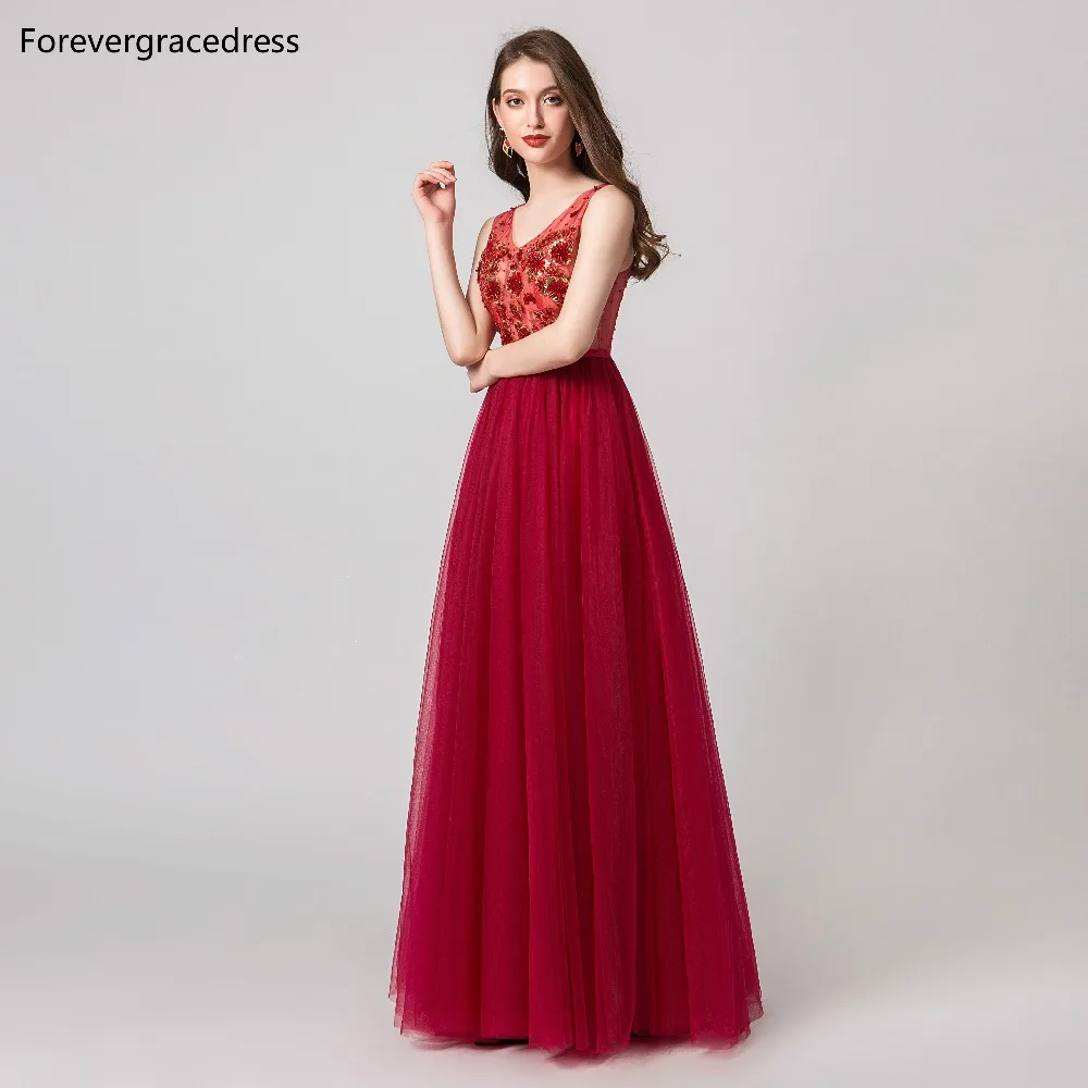 Женское платье без рукавов Forevergracedress красное с v образным вырезом и аппликацией