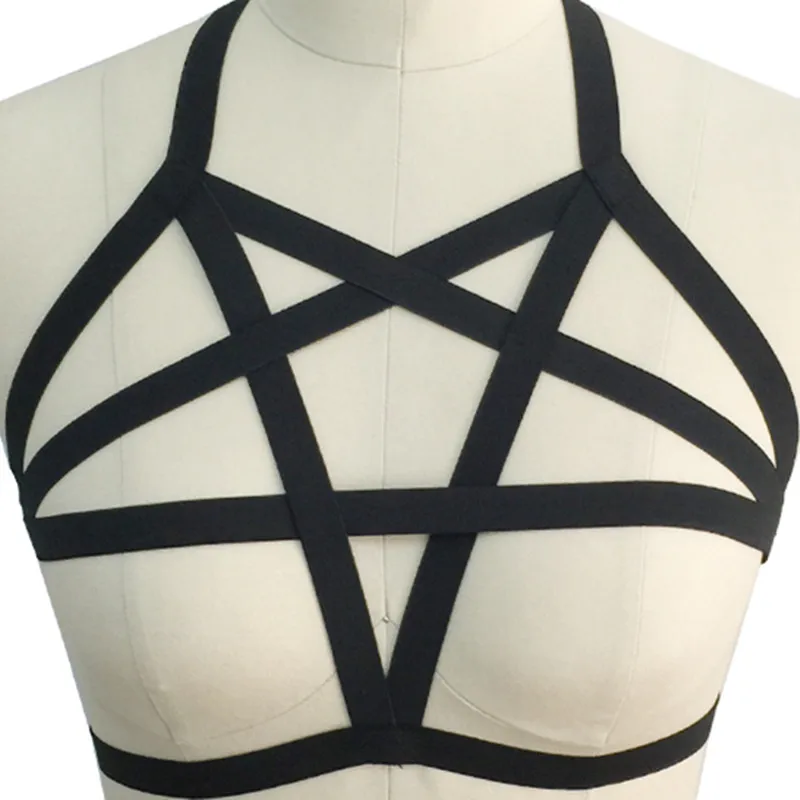 Женский бюстгальтер с пентаграммой черный готический в стиле Харадзюку для