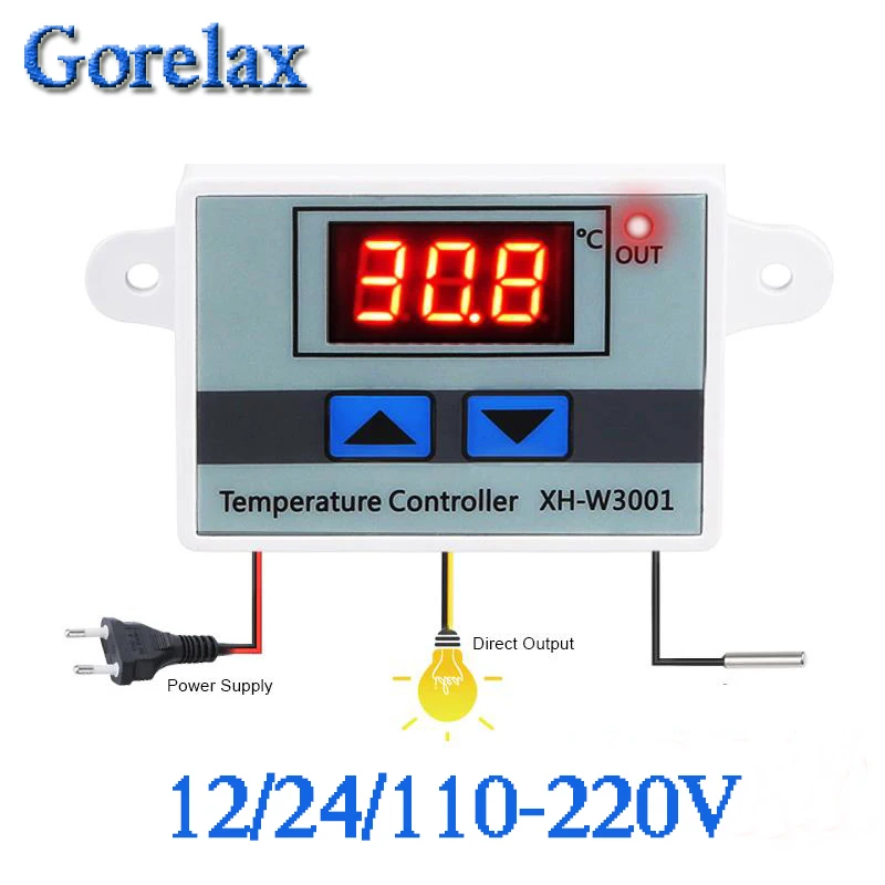 Цифровой термостат Температура Регулятор 12 V 24 V 110 V 220 V терморегулятор, термостат инкубатор Termometro XH-W3001