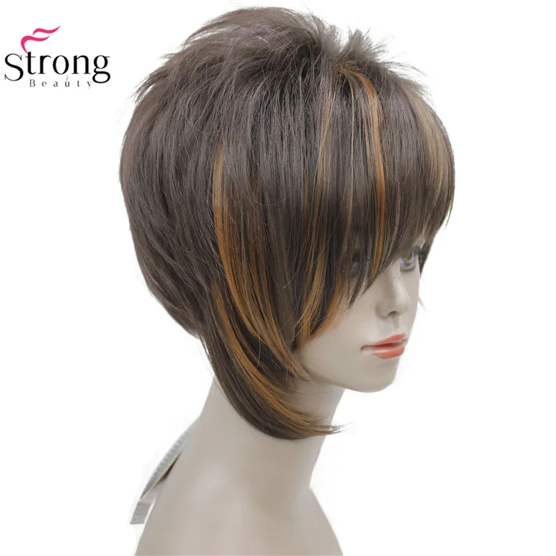 StrongBeauty Асимметричные боковые пряди блондинка короткие прямые синтетические волосы парик выбор цвета - Цвет: 6-F27