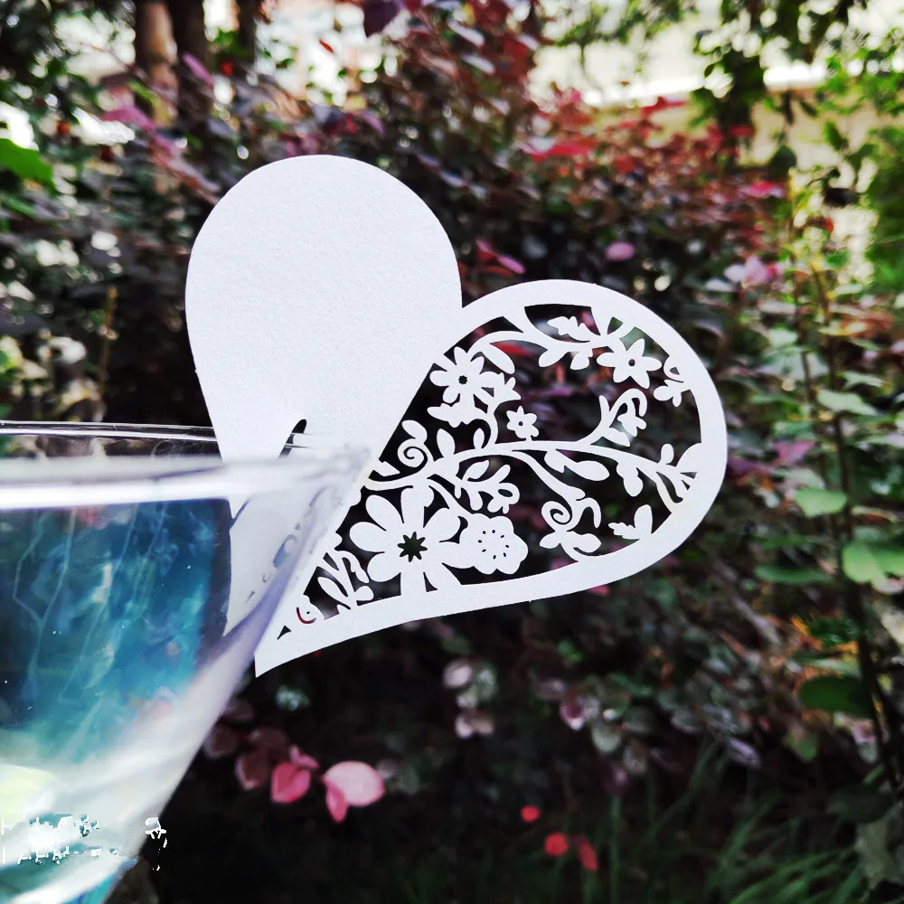 50pcs/set Wedding Table Decoration Place Cards Laser Cut Heart Floral Wine Glass For Party | Дом и сад