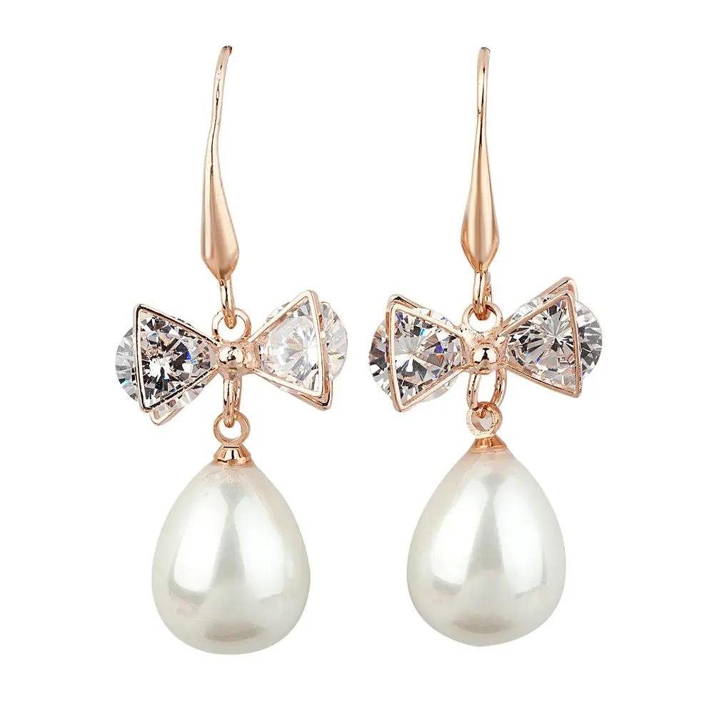 MAnxiuni висячие серьги с бантом, золотые серьги с кубическим цирконием, жемчужные Висячие серьги, очаровательные ювелирные изделия, длинные серьги для женщин, аксессуары