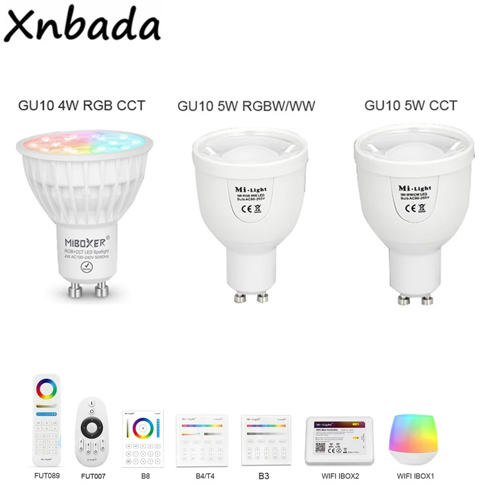 Светодиодная лампа MiBoxer 2 4G светодиодная GU10 умная Беспроводная 4 Вт 5 CCT/RGBW/RGBWW/RGB + CCT