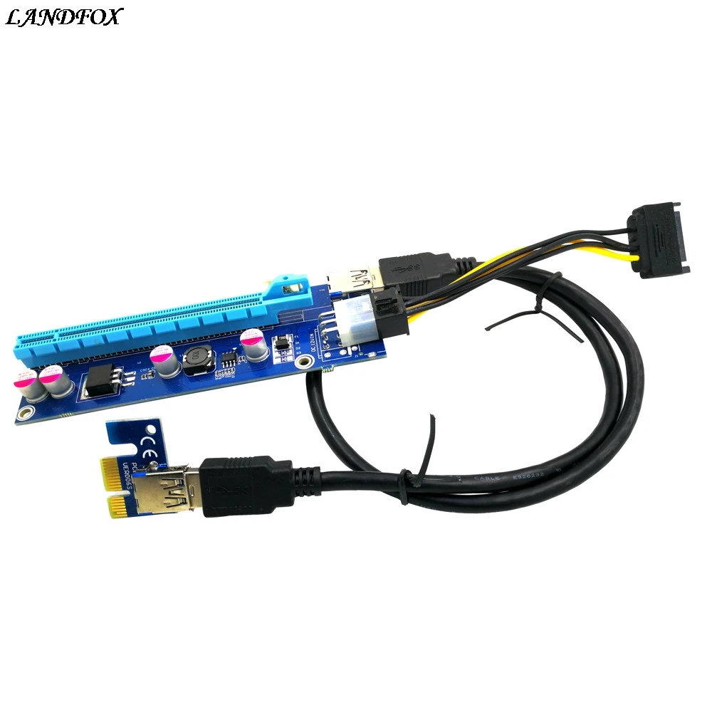 Удлинитель LANDFOX USB3.0 PCI-E экспресс 1x до 16x Райзер карта адаптера SATA 6-контактный