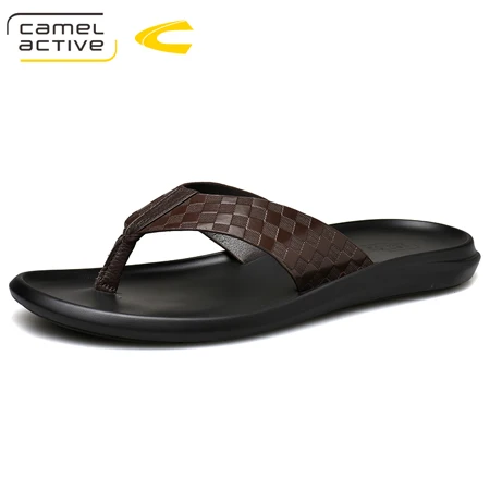 Коричневый Camel Active/Новинка года; Летняя мужская обувь; пляжные вьетнамки из натуральной кожи; модная уличная удобная обувь для отдыха; шлепанцы - Цвет: Коричневый
