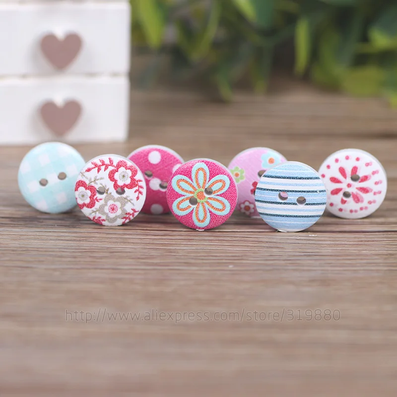 Декоративные деревянные кнопки 15 мм с милыми цветами аксессуары для одежды