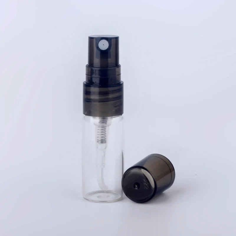 black lid 100 шт./лот, 5 мл, мини-проба, бутылка-спрей, портативный многоразовый флакон для духов, стеклянные флаконы парфюм, распылитель, контейнеры для путешествий, подарок - Цвет: black lid