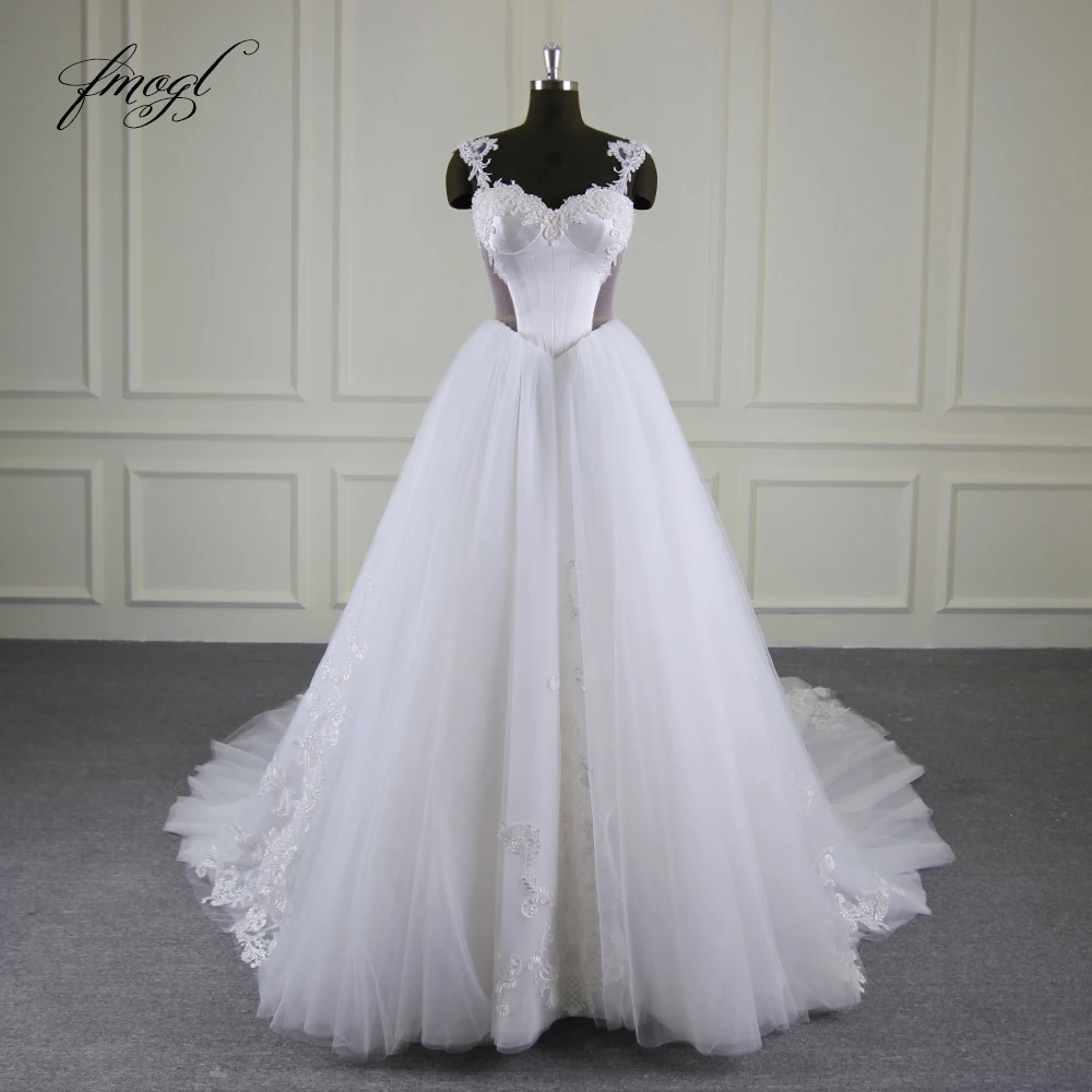 Fmogl Vestido De Noiva Милое Свадебное платье с вырезом 2019 сексуальные на спине вышивкой
