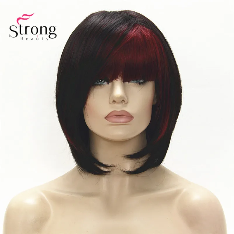 StrongBeauty короткий прямой темно-коричневый выделенный Боб, боковая обметка синтетические парики выбор цвета - Цвет: H-WG1200 HF3400