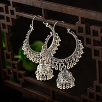 2022 boho indian jhumka big bell drop dangle earrings for women vintage sliver color metal round circle earring gypsy jewelry