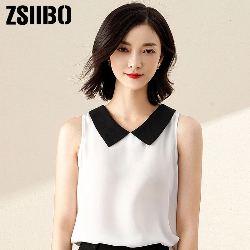 Женская блузка без рукавов шифоновая рубашка с бантом лето 2019 элегантный белый