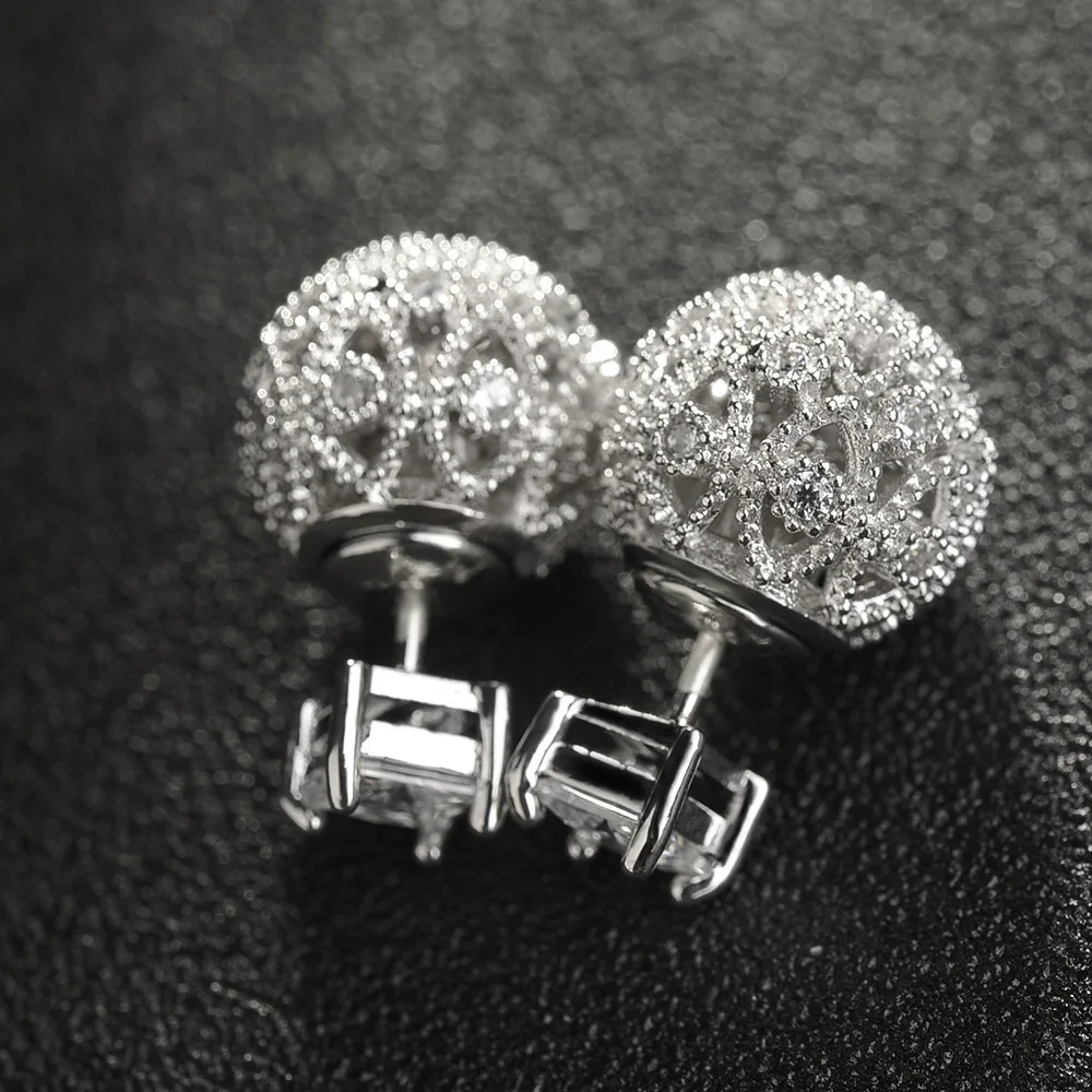 MOONROCY Free Shipping Fashion Jewelry wholesale Cubic Zirconia Crystal Square Hollow out ball earrings Gift for women | Украшения и