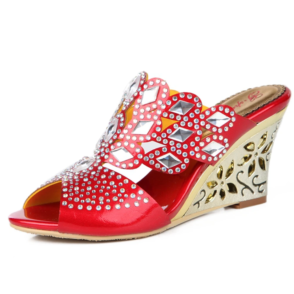 Новинка стильные летние женские туфли на высоком каблуке 6 см со стразами сланцы