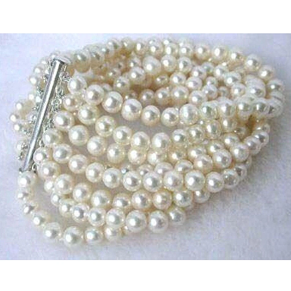

Natural white fresh water pearl Round loose beads 8 rows 6-7mm making Bracelet 7.5 BV333