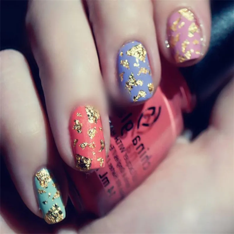 12 горшок/набор золотые наклейки для ногтей SL блестки чешуйчатая фольга DIY