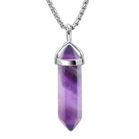 gem necklace hexagonal pointed healing reiki chakra pendant necklace with stainless steel chain 18 inches