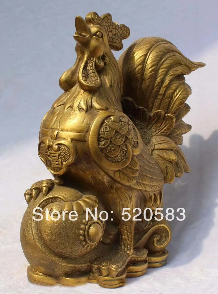 9 &quotКитайский Бронзовый Богатство Деньги Foo Фу Курица Chook вес Петух Статуя | Дом и