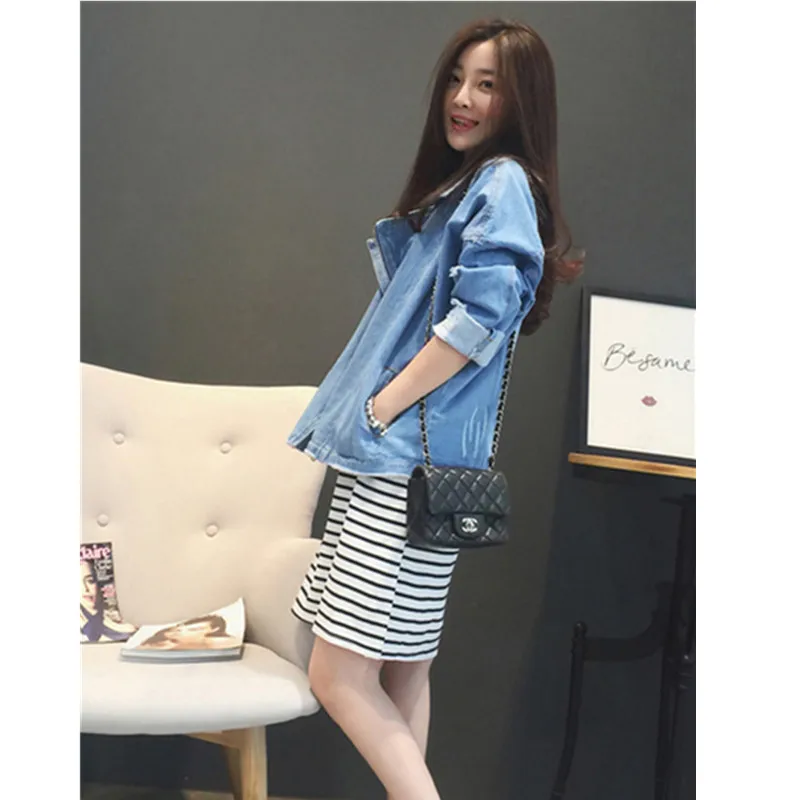 

BF Tide Women Jacket And Coats 2021 Spring New Hole Denim Jackets Loose Chaquetas Mujer Bat Sleeve Dames Jassen Abrigos Mujer