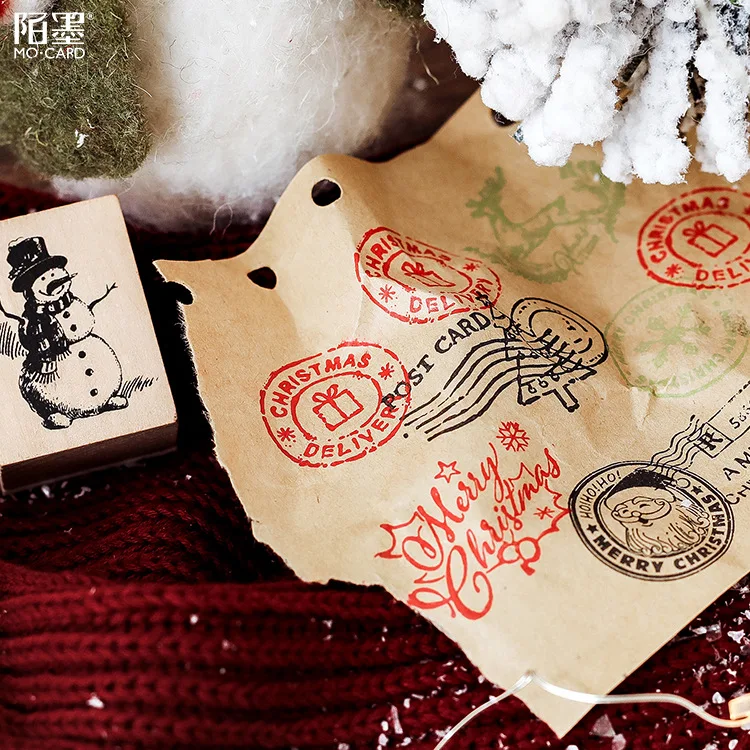 

New Christmas Tree Snowman Wooden Rubber Stamp DIY Scrapbooking Craft Wax Seal Stamp Kawaii Stationery