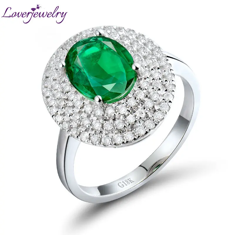 

LOVERJEWELRY Emerald Gemstone Rings 7x9mm Oval Cut Solid 14K White Gold Anniversary Ring Diamond Jewelry For Women Birthday Gift