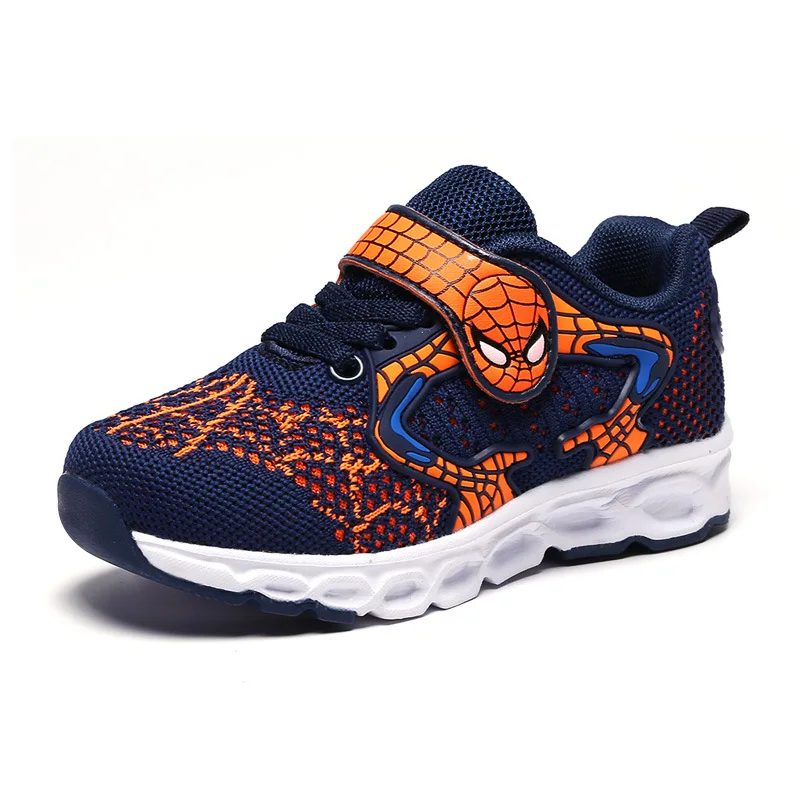 DoubleMesh Navy blue Детская обувь; кроссовки для мальчиков; Детская школьная спортивная обувь с человеком-пауком; Новинка года; сезон осень; дышащая обувь для бега; нескользящий светильник для девочек - Цвет: DoubleMesh Navy blue