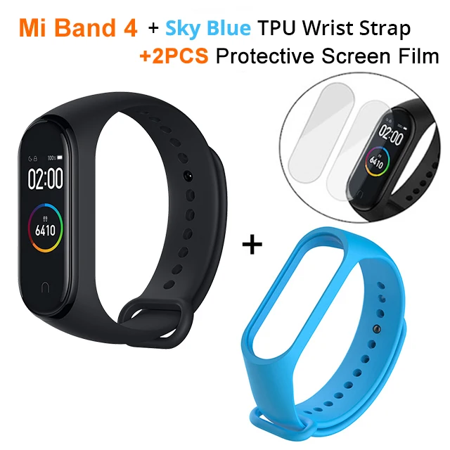 films n sky blue str Новейший Xiaomi mi-браслет 4 Smart mi Band 4, фитнес-браслет с частотой сердечных сокращений 135 мАч, цветной экран, Bluetooth 5,0 - Цвет: films n sky blue str
