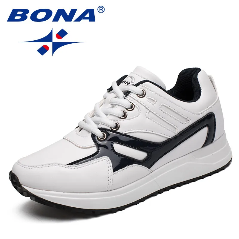 WHITE DEEP BLUE BONA/Новое поступление; типичный стиль; женские кроссовки для бега; кроссовки на шнуровке; женская обувь; светильник; Быстрая - Цвет: WHITE DEEP BLUE