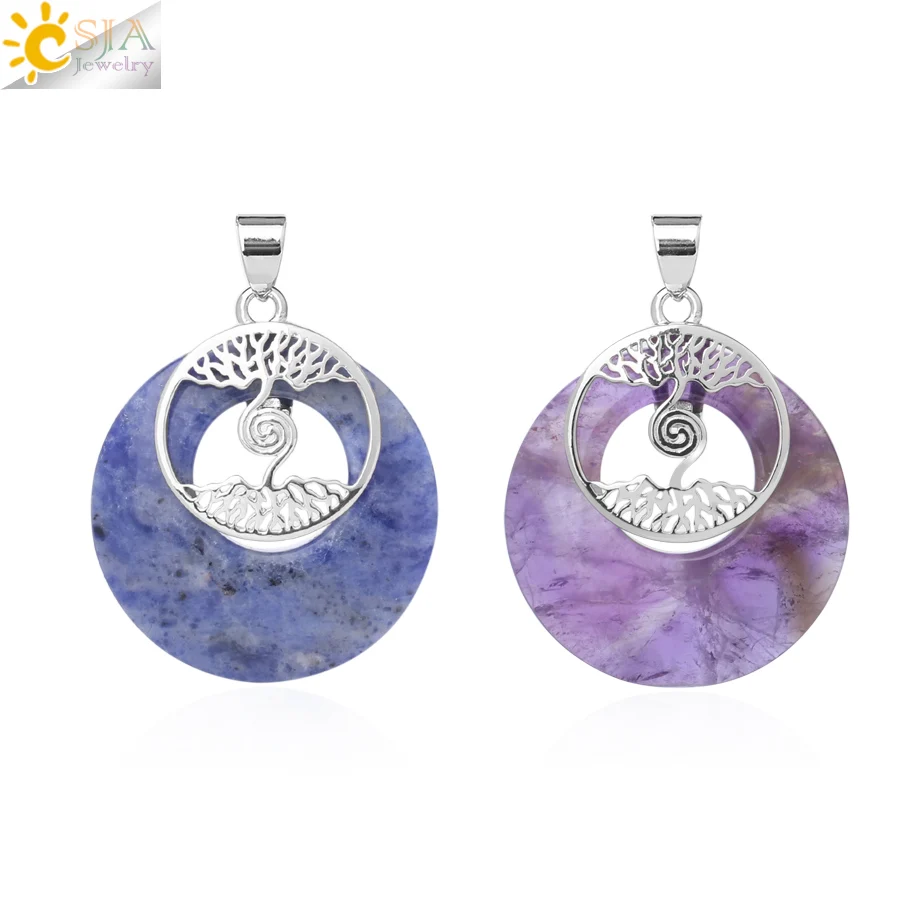 Кулон CSJA с круглым натуральным камнем для ожерелья Ювелирное Украшение