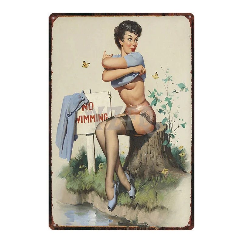 Жестяной Значок PIN UP GIRL потертая шикарная металлическая табличка винтажная
