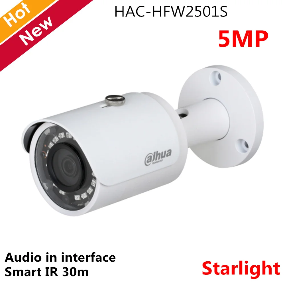 Dahua 5MP Starlight HDCVI камера HAC-HFW2501S 3,6 мм по умолчанию объектив аудио в интерфейсе IR 30 м Водонепроницаемая IP67 камера безопасности