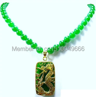 

FREE SHIP>>>Green stone Yellow Dragon Pendant Necklace