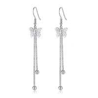hot sale wholesale fashion hollow bowknot long tassel 925 sterling silver drop earrings for women jewelry gift drop shipping