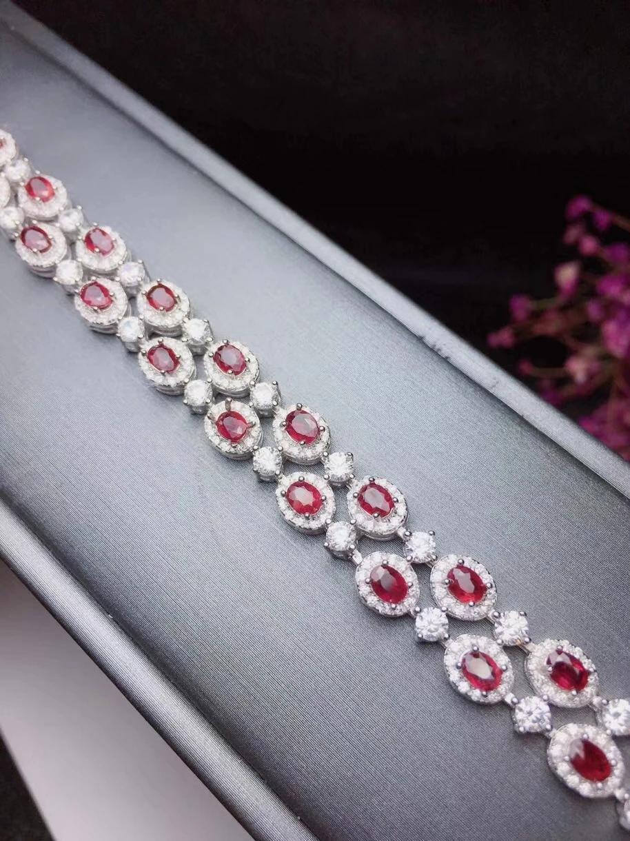 

Luxurious Row Two layers natural red ruby Bracelet Natural gemstone bracelet S925 silver woman wedding girl gift fine jewelry