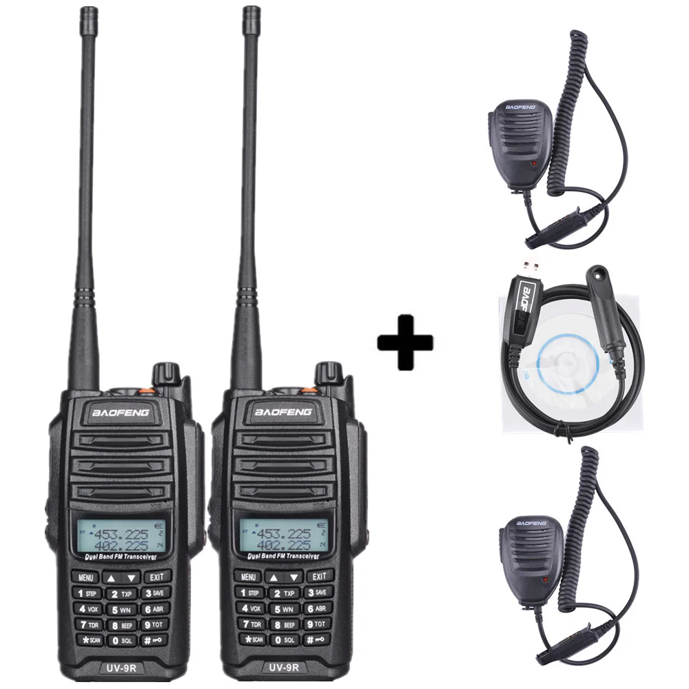 2 шт. Baofeng IP67 UV-9R Walkie Talkie Водонепроницаемый 10 км Dual Band UV9R двухстороннее радиолюбителей морской домофон Водонепроницаемая рация - Цвет: add 1cable 2mic