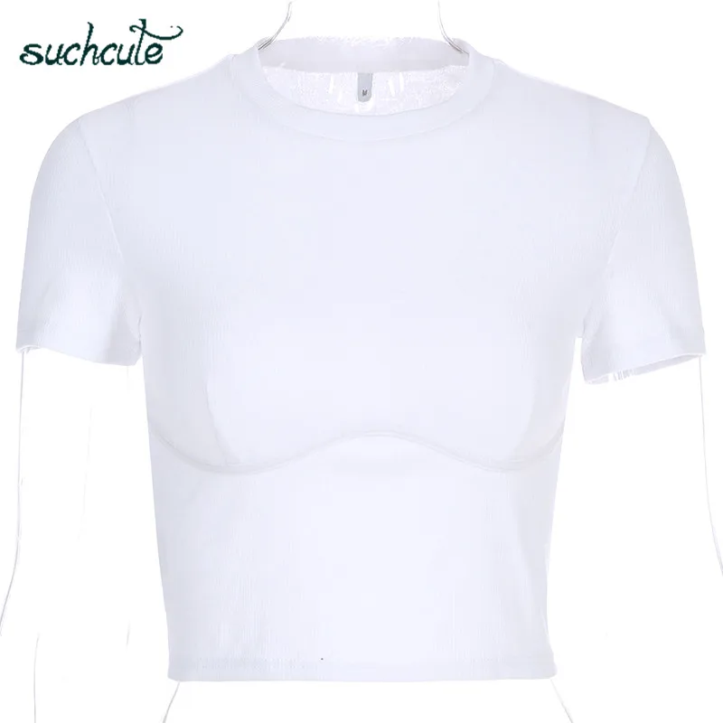 SUCHCUTE женская футболка короткий топ белая рубашка ремень Poleras Mujer De Moda Лето Polera Blanca Горячая Повседневная корейский стиль для женщин
