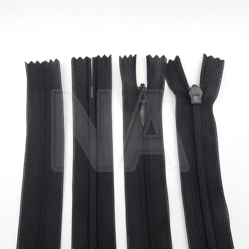 100 шт 25 см черная серия Невидимые нейлоновые застежки молнии для швейных