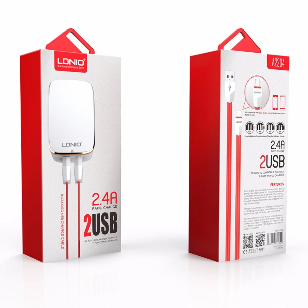 LDNIO a2204 быстрой зарядки стены Зарядное устройство ЕС США Великобритании Plug 2 USB 2.4a