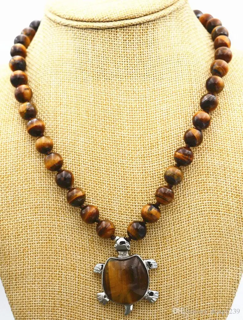 

NEW Beautiful 10mm African Roar Tiger's Eye Turtle Pendant Necklace 18 "AAA>>> free shipping
