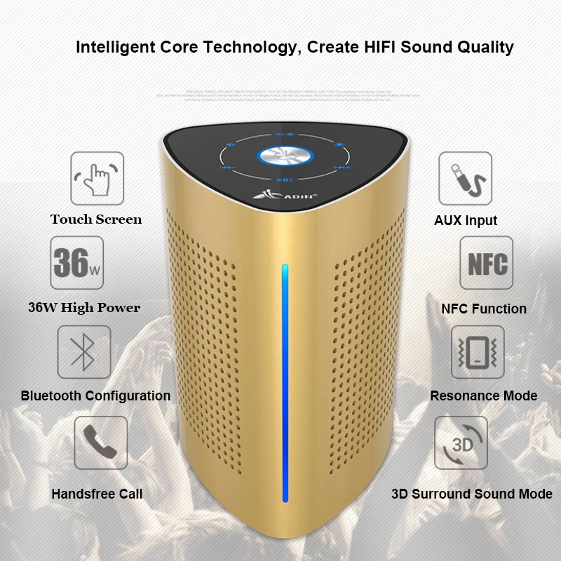 Adin Metal 36 Вт беспроводной Bluetooth NFC динамик резонансный стерео 3D HiFi объемный сабвуфер сенсорное управление с микрофоном динамик