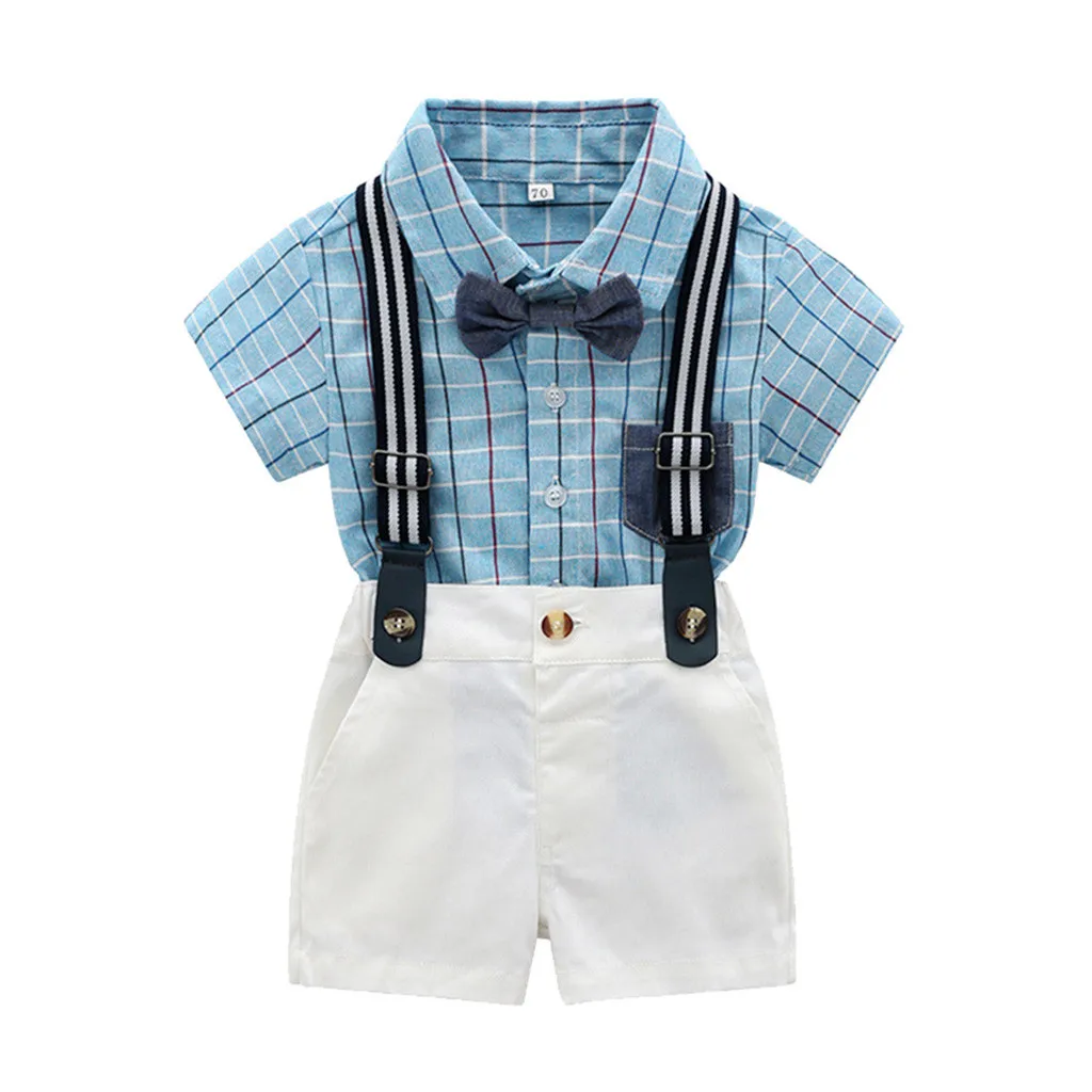 Summer cool bib Toddler Baby Boys Gentleman Bow Tie Plaid T-Shirt Tops+Shorts Overalls Outfits toddler boy clothes mickey #06 |