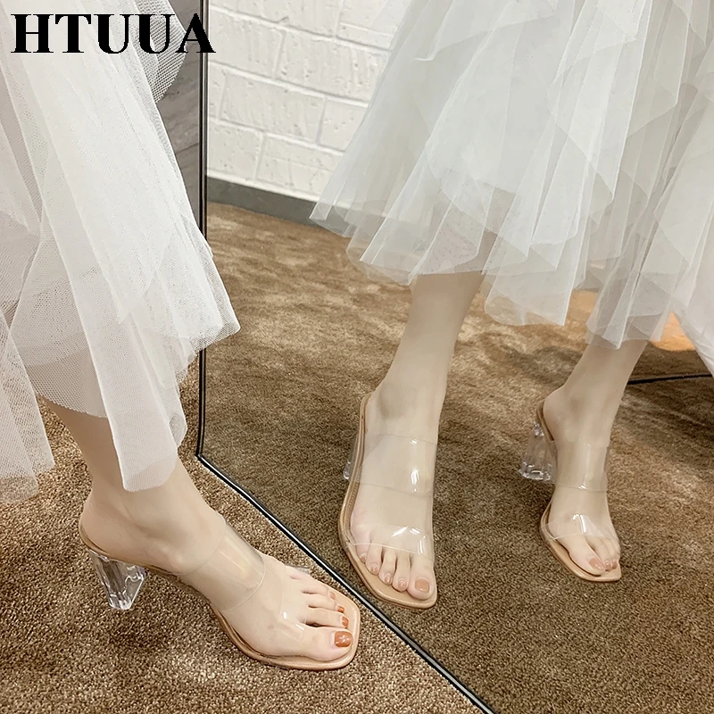 HTUUA 2019 модный прозрачный из ПВХ Для женщин шлёпанцы для пикантные женские