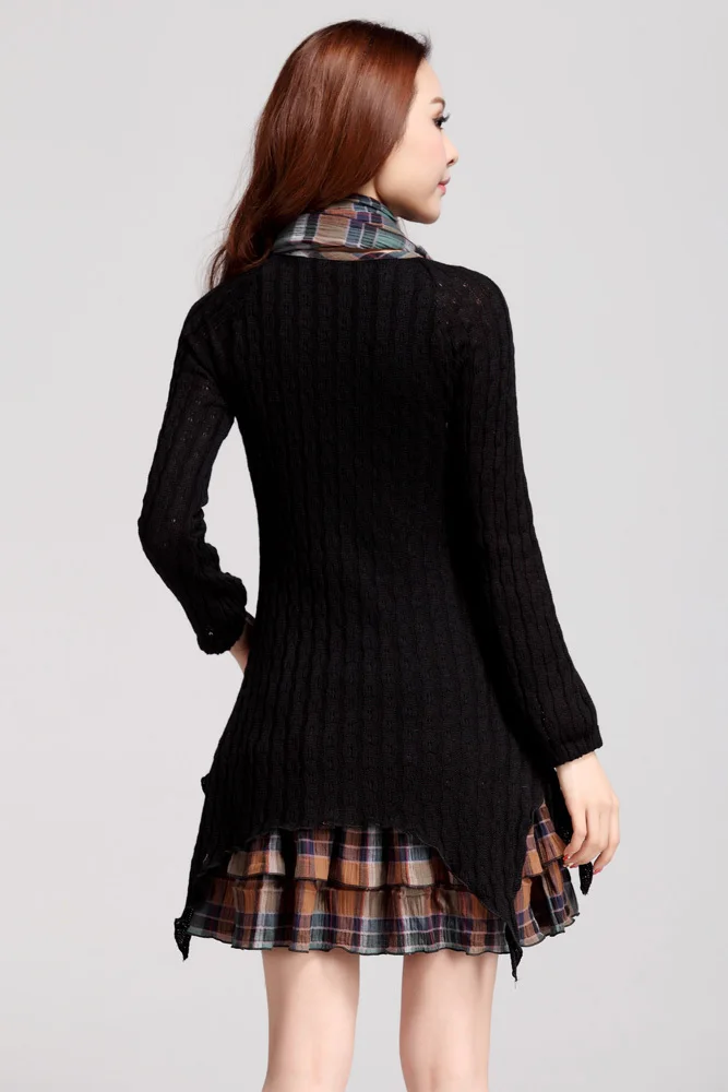 С шарфом! 2015 новый зима женщины свитер платье теплый свободного покроя плед